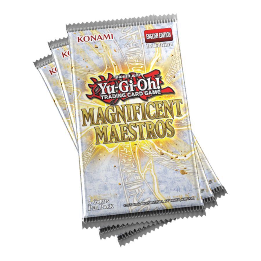 The three Magnificent Maestros booster packs from one tuckbox