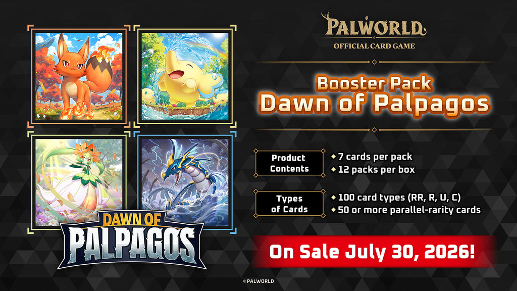 Palworld TCG BP01 Dawn of Palpagos booster box, official Bushiroad product art, English edition