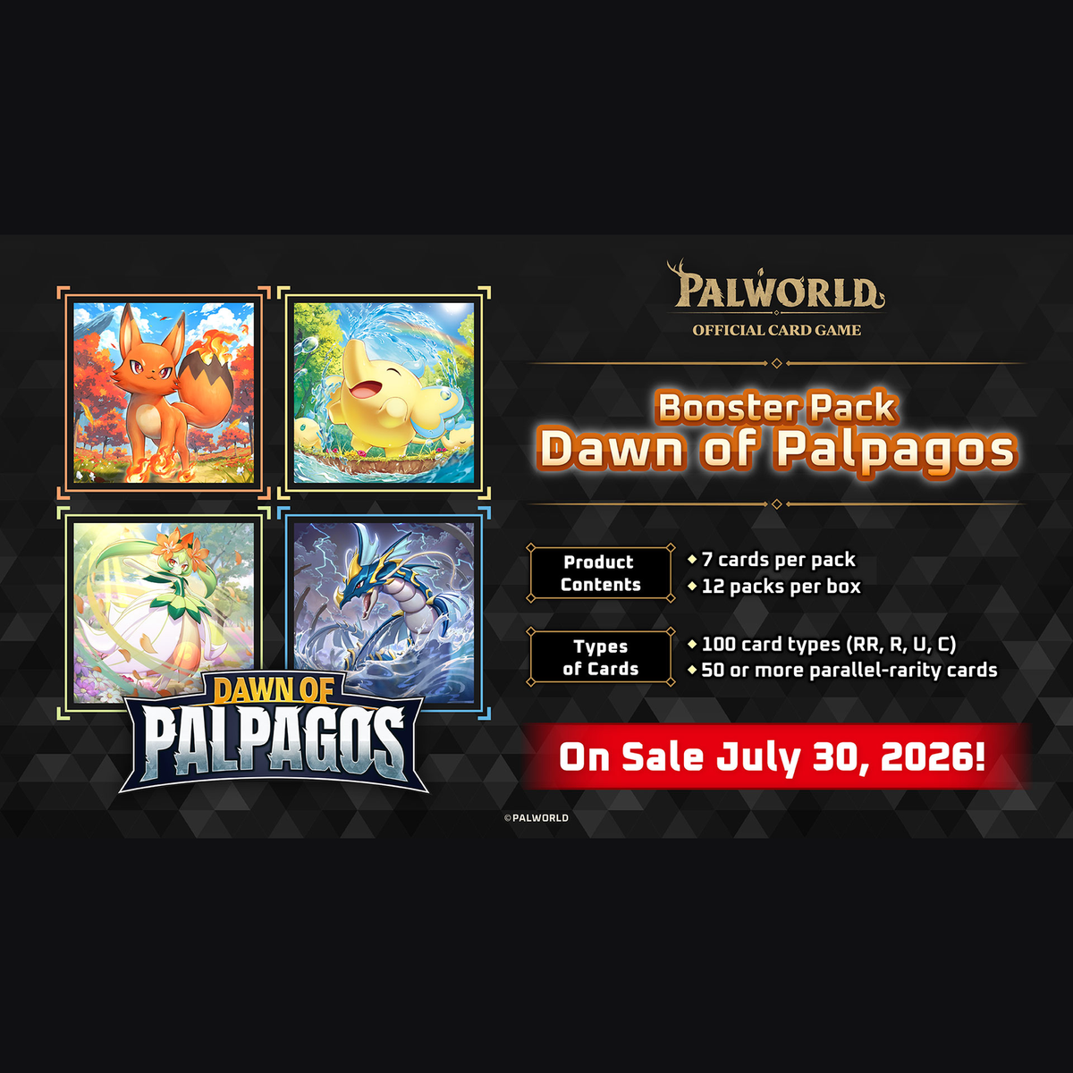 Palworld TCG BP01 Dawn of Palpagos booster box, official Bushiroad product art, English edition