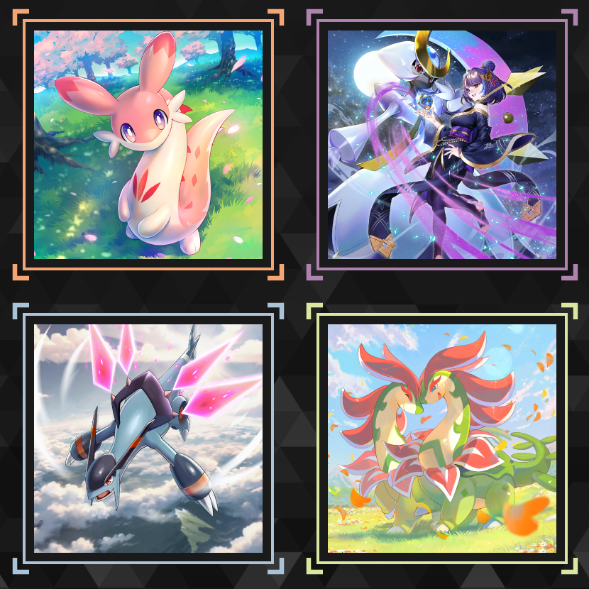 Four cards previewed by Bushiroad for Palworld TCG BP02 Legends Awaken, official illustration art (crop of the publisher image)